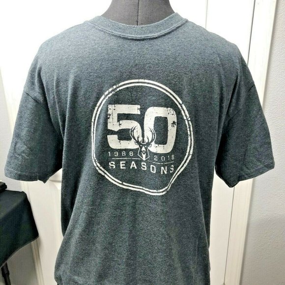 New Milwaukee Bucks Gray Men's “50 Seasons” (1968-2018) Shirt "Stress Look" Logo - Picture 1 of 3